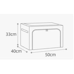 Cutie de Depozitare Pliabila, Kaveny, 66 L, din Bumbac si In, 50x40x33 cm, Fereastra Frontala, 2 Usi de Acces cu Fermoar Bidirectional, Cadru Metalic, Suport Baza Stabil din Plastic, Bleu
