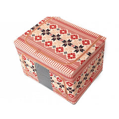 Cutie de Depozitare Pliabila, Kaveny, 66 L din Bumbac si In, 52 x 42 x 39 cm, Fereastra Frontala, 2 Usi de Acces cu Fermoar Bidirectional, Cadru Metalic, Suport Baza Stabil din Plastic, Motiv Traditional Model 5