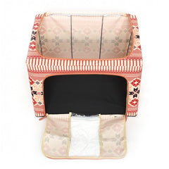 Cutie de Depozitare Pliabila, Kaveny, 66 L din Bumbac si In, 52 x 42 x 39 cm, Fereastra Frontala, 2 Usi de Acces cu Fermoar Bidirectional, Cadru Metalic, Suport Baza Stabil din Plastic, Motiv Traditional Model 5