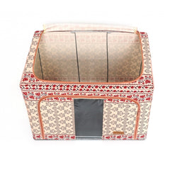 Cutie de Depozitare Pliabila, Kaveny, 66 L din Bumbac si In, 52 x 42 x 39 cm, Fereastra Frontala, 2 Usi de Acces cu Fermoar Bidirectional, Cadru Metalic, Suport Baza Stabil din Plastic, Motiv Traditional Model 6