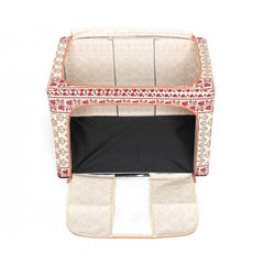 Cutie de Depozitare Pliabila, Kaveny, 66 L din Bumbac si In, 52 x 42 x 39 cm, Fereastra Frontala, 2 Usi de Acces cu Fermoar Bidirectional, Cadru Metalic, Suport Baza Stabil din Plastic, Motiv Traditional Model 6
