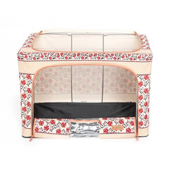 Cutie de Depozitare Pliabila, Kaveny, 66 L din Bumbac si In, 52 x 42 x 39 cm, Fereastra Frontala, 2 Usi de Acces cu Fermoar Bidirectional, Cadru Metalic, Suport Baza Stabil din Plastic, Motiv Traditional Model 7