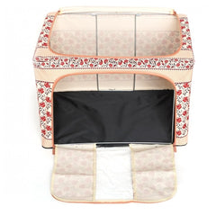 Cutie de Depozitare Pliabila, Kaveny, 66 L din Bumbac si In, 52 x 42 x 39 cm, Fereastra Frontala, 2 Usi de Acces cu Fermoar Bidirectional, Cadru Metalic, Suport Baza Stabil din Plastic, Motiv Traditional Model 7