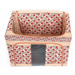 Cutie de Depozitare Pliabila, Kaveny, 66 L din Bumbac si In, 52 x 42 x 39 cm, Fereastra Frontala, 2 Usi de Acces cu Fermoar Bidirectional, Cadru Metalic, Suport Baza Stabil din Plastic, Motiv Traditional Model 7