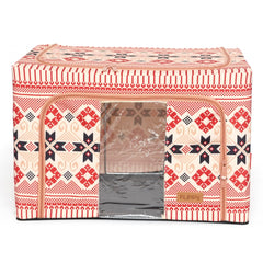 Cutie de Depozitare Pliabila, Kaveny, 66 L din Bumbac si In, 52 x 42 x 39 cm, Fereastra Frontala, 2 Usi de Acces cu Fermoar Bidirectional, Cadru Metalic, Suport Baza Stabil din Plastic, Motiv Traditional Model 5