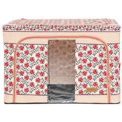 Cutie de Depozitare Pliabila, Kaveny, 66 L din Bumbac si In, 52 x 42 x 39 cm, Fereastra Frontala, 2 Usi de Acces cu Fermoar Bidirectional, Cadru Metalic, Suport Baza Stabil din Plastic, Motiv Traditional Model 7