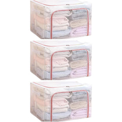Cutie de Depozitare Pliabila, Kaveny, Cu Fereastra si Fermoar Dublu Rosu, 66 L, Textil, 50x40x33 cm, Cadru Metalic, Impermeabila, Transparent