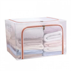 Cutie de Depozitare Pliabila, Kaveny, Cu Fereastra si Fermoar Dublu Rosu, 66 L, Textil, 50x40x33 cm, Cadru Metalic, Impermeabila, Transparent