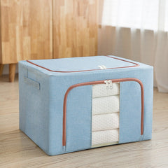 Cutie de depozitare pliabila, Kaveny, Cu fermoar, 100 L, Textil, 60x42x40 cm, Cadru Metalic, Suport Baza Stabil din Plastic, Bleu
