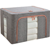 Cutie de depozitare pliabila, Kaveny, Cu fermoar, 100 L, Textil, 60x42x40 cm, Cadru Metalic, Suport Baza Stabil din Plastic, Gri, Cu doua ferestre
