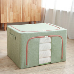 Cutie de depozitare pliabila, Kaveny, Cu fermoar, 100 L, Textil, 60x42x40 cm, Cadru Metalic, Suport Baza Stabil din Plastic, Verde