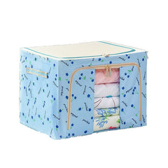 Cutie de Depozitare Pliabila, Kaveny, 24 L, Panza Oxford, 40x30x20 cm, Fereastra Frontala, 2 Usi de Acces cu Fermoar Bidirectional, Cadru Metalic, Suport Baza Stabil din Plastic, Imprimeu cirese, Albastru