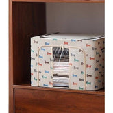 Cutie de Depozitare Pliabila, Kaveny, 24 L, Panza Oxford, 40x30x20 cm, Fereastra Frontala, 2 Usi de Acces cu Fermoar Bidirectional, Cadru Metalic, Suport Baza Stabil din Plastic, Imprimeu Catelus, Bej