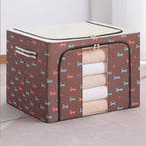 Cutie de Depozitare Pliabila, Kaveny, 24 L, Panza Oxford, 40x30x20 cm, Fereastra Frontala, 2 Usi de Acces cu Fermoar Bidirectional, Cadru Metalic, Suport Baza Stabil din Plastic, Imprimeu Catelus, Maro/Bej