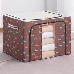 Cutie de Depozitare Pliabila, Kaveny, 24 L, Panza Oxford, 40x30x20 cm, Fereastra Frontala, 2 Usi de Acces cu Fermoar Bidirectional, Cadru Metalic, Suport Baza Stabil din Plastic, Imprimeu Catelus, Maro/Bej