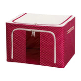 Cutie de Depozitare Pliabila, Kaveny, 24 L, Panza Oxford, 40x30x20 cm, Fereastra Frontala, 2 Usi de Acces cu Fermoar Bidirectional, Cadru Metalic, Suport Baza Stabil din Plastic, Imprimeu Buline, Rosu