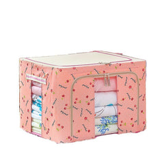Cutie de Depozitare Pliabila, Kaveny, 24 L, Panza Oxford, 40x30x20 cm, Fereastra Frontala, 2 Usi de Acces cu Fermoar Bidirectional, Cadru Metalic, Suport Baza Stabil din Plastic, Imprimeu Cirese, Roz