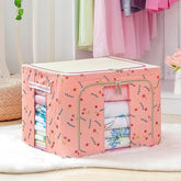Cutie de Depozitare Pliabila, Kaveny, 24 L, Panza Oxford, 40x30x20 cm, Fereastra Frontala, 2 Usi de Acces cu Fermoar Bidirectional, Cadru Metalic, Suport Baza Stabil din Plastic, Imprimeu Cirese, Roz
