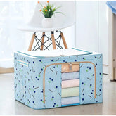 Cutie de Depozitare Pliabila, Kaveny, 66 L, din Tesatura Oxford, 50x40x33 cm, Fereastra Frontala, 2 Usi de Acces cu Fermoar Bidirectional, Cadru Metalic, Suport Baza Stabil din Plastic, Imprimeu Cirese, Albastru