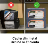 Cutie de depozitare pliabila, Kaveny, Cu fermoar, 66 L, Textil, 50x40x33 cm, Albastru Marin, Cadru Metalic, Suport Baza Stabil din Plastic, Cu doua ferestre