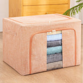 Cutie de depozitare pliabila, Kaveny, Cu fermoar, 66 L, Textil, 50x40x33 cm, Cadru Metalic, Suport Baza Stabil din Plastic, Roz pudrat, model 2