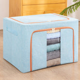 Cutie de Depozitare Pliabila, Kaveny, 66 L, din Bumbac si In, 50x40x33 cm, Fereastra Frontala, 2 Usi de Acces cu Fermoar Bidirectional, Cadru Metalic, Suport Baza Stabil din Plastic, Bleu