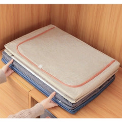 Cutie de Depozitare Pliabila, Kaveny, 66 L, din Bumbac si In, 50x40x33 cm, 2 Ferestre, Frontala si Laterala, 2 Usi de Acces cu Fermoar Bidirectional, Cadru Metalic, Suport Baza Stabil din Plastic, Bej