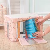Cutie de Depozitare Pliabila, Kaveny, 66 L, din Tesatura Oxford, 50x40x33 cm, 2 Ferestre, Frontala si Laterala, 2 Usi de Acces cu Fermoar Bidirectional, Cadru Metalic, Suport Baza Stabil din Plastic, Imprimeu Cirese, Roz
