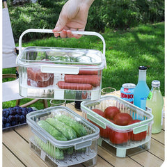 Cutie de Depozitare Portabila, Kadeny, cu Separator pentru Gheata si Scurgere, Mentine Rece, Caserola Pranz, 25x16.5x11.5 cm, Gri/Transparent