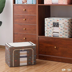 Cutie de Depozitare Pliabila, Kaveny, 24 L, Panza Oxford, 40x30x20 cm, Fereastra Frontala, 2 Usi de Acces cu Fermoar Bidirectional, Cadru Metalic, Suport Baza Stabil din Plastic, Imprimeu Catelus, Bej