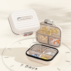 Cutie Medicamente, Kaveny, Bej, 7 Compartimente, Portabila si Compacta, 7.8x7.2x3.5 cm, Ideala pentru Uzul Cotidian