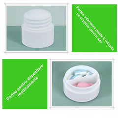 Cutie Pastile Multifunctionala, Kaveny, 4 in 1, Pahar Apa, Taiere, Sfaramare, Depozitare, Compact, ABS cu Lama din Inox, Alb, 8.7x6.2x4.1 cm
