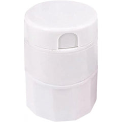 Cutie Pastile Multifunctionala, Kaveny, 4 in 1, Pahar Apa, Taiere, Sfaramare, Depozitare, Compact, ABS cu Lama din Inox, Alb, 8.7x6.2x4.1 cm