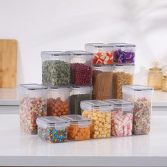 Cutii de depozitare alimente, Kadeny, Set din 14 Cutii pentru Condimente, Cereale, Cutii pentru Bucatarie, din Plastic PP, Cutii Alimentare, Diferite Dimensiuni, Transparente