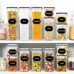 Cutii de depozitare alimente, Kadeny, Set din 16 Cutii pentru Condimente, Cereale, Cutii pentru Bucatarie, din Plastic PP, Cutii Alimentare, Diferite Dimensiuni, Transparente