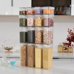 Cutii de depozitare alimente, Kadeny, Set din 16 Cutii pentru Condimente, Cereale, Cutii pentru Bucatarie, din Plastic PP, Cutii Alimentare, Diferite Dimensiuni, Transparente