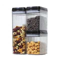 Set 3 Recipiente din Plastic, Kadeny, pentru Alimente/Obiecte, Inchidere Ermetica, Textura Ondulata, 2 x 1.5l, 1 x 3.3 l, Transparent