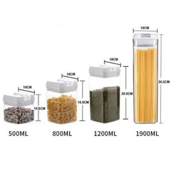 Cutii de Depozitare Alimente, Kadeny, set din 5 Cutii pentru Condimente, Volumetrie 0.5l, 0.8l, 1.2l, 1.9l, Transparente cu Capac Alb