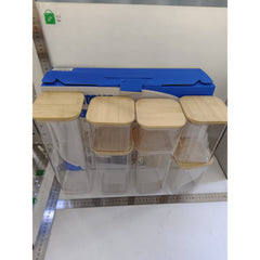 Cutii de Depozitare Alimente, Kadeny, Set din 7 Cutii de tip Container, Cutii pentru Cereale, din Plastic, Capac din Bambuc, 2pc 0.5 l, 2pc 0.8 l, 2pc 1.2 l, 1pc 2.5 l, Transparente