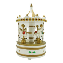 Cutiuta muzicala decorata de Craciun, Carusel rotativ, Alb, din Lemn, Interior, Kadeny