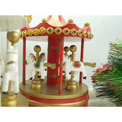 Cutiuta muzicala decorata de Craciun, Carusel rotativ, Rosu, din Lemn, Interior, Kadeny