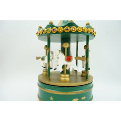 Cutiuta muzicala decorata de Craciun, Carusel rotativ, Verde, din Lemn, Interior, Kadeny