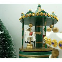 Cutiuta muzicala decorata de Craciun, Carusel rotativ, Verde, din Lemn, Interior, Kadeny