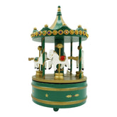 Cutiuta muzicala decorata de Craciun, Carusel rotativ, Verde, din Lemn, Interior, Kadeny