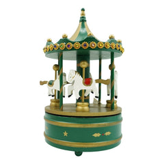 Cutiuta muzicala decorata de Craciun, Carusel rotativ, Verde, din Lemn, Interior, Kadeny