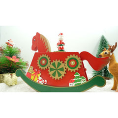 Cutiuta muzicala decorata de Craciun, Ponei, Rosu, din Lemn, 18 cm x 25 cm, Interior, Kadeny