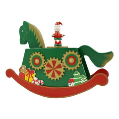 Cutiuta muzicala decorata de Craciun, Ponei, Verde, din Lemn, 18 cm x 25 cm, Interior, Kadeny