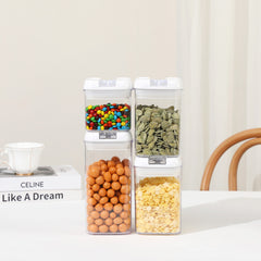 Cuutii de Depozitare Alimente, Kadeny, Set din 4 Cutii pentru Condimente in Bucatarie, Cutii de tip Container, Diferite Dimensiuni, cu Capac Ermetic, din Plastic PP, Transparent