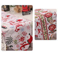 Traversa de Masa pentru Craciun, Kadeny, Napron, din Material Tricotat cu Tesatura Groasa, Model Globuri, Reni si Cadouri, cu Colt si Ciucure, 173x34x0.2 cm, Alb/ Rosu