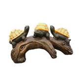 Decoratiune Ornament pentru Gradina, Kadeny, Decoratiune pentru Gradina, Model 3 Broscute Testoase Asezate pe Bustean, Lumini LED Alb Cald, 22 x 12 x 15 cm, Negru